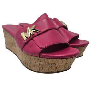 Michael Michael Kors Jilly Platform cork wedge sandal Pink slip on size 9M